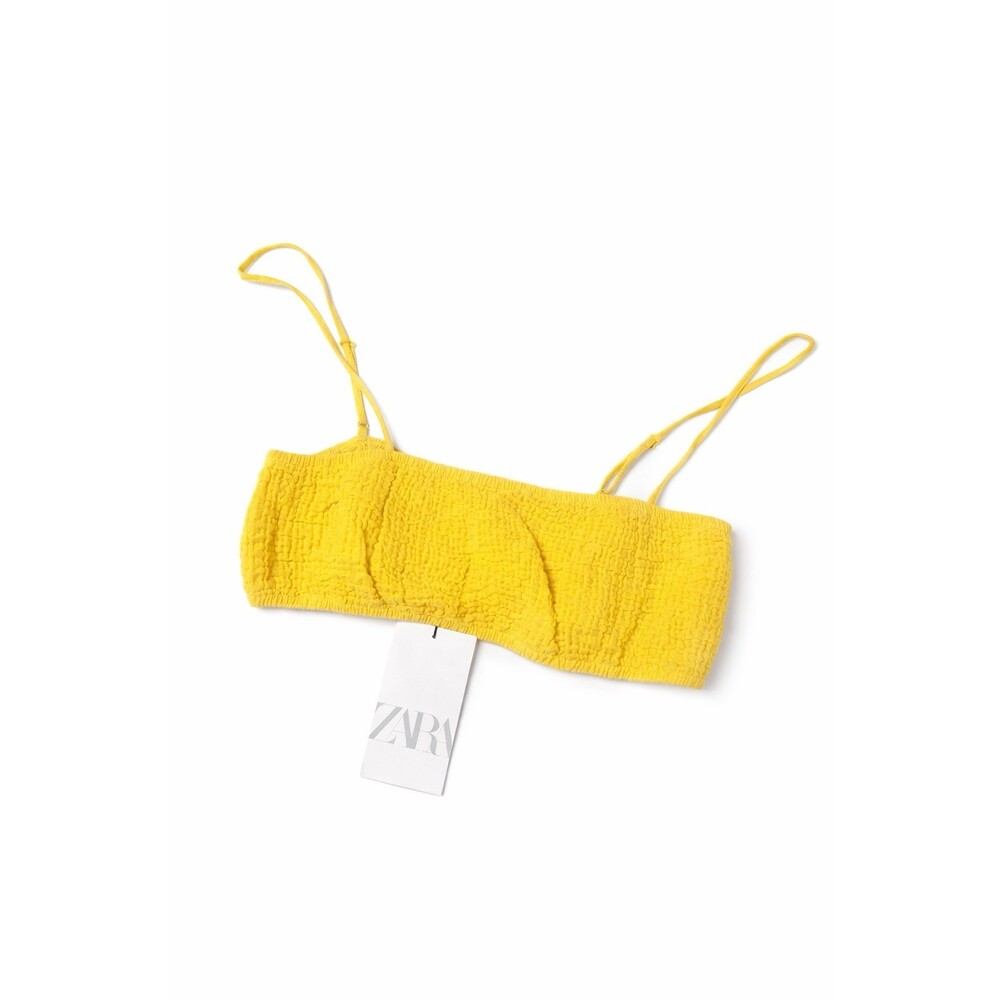 Zara Yellow Bandeau Top Textured Adjustable Strap Size L NWT Summer Festival